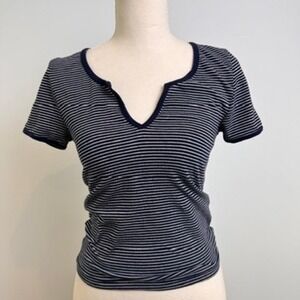 Urban Outfitters Striped Baby Tee Womens S Blue White V Notch Indie Sleaze